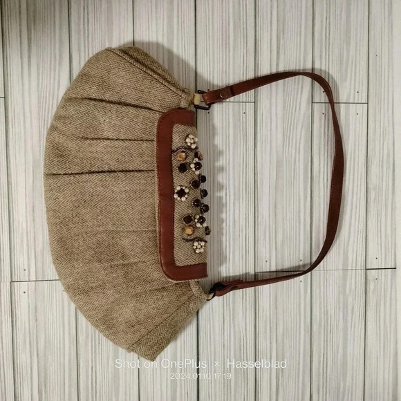 Chan Luu Tan Canvas Embellished Snap Closure Handbag - Picture 3 of 7